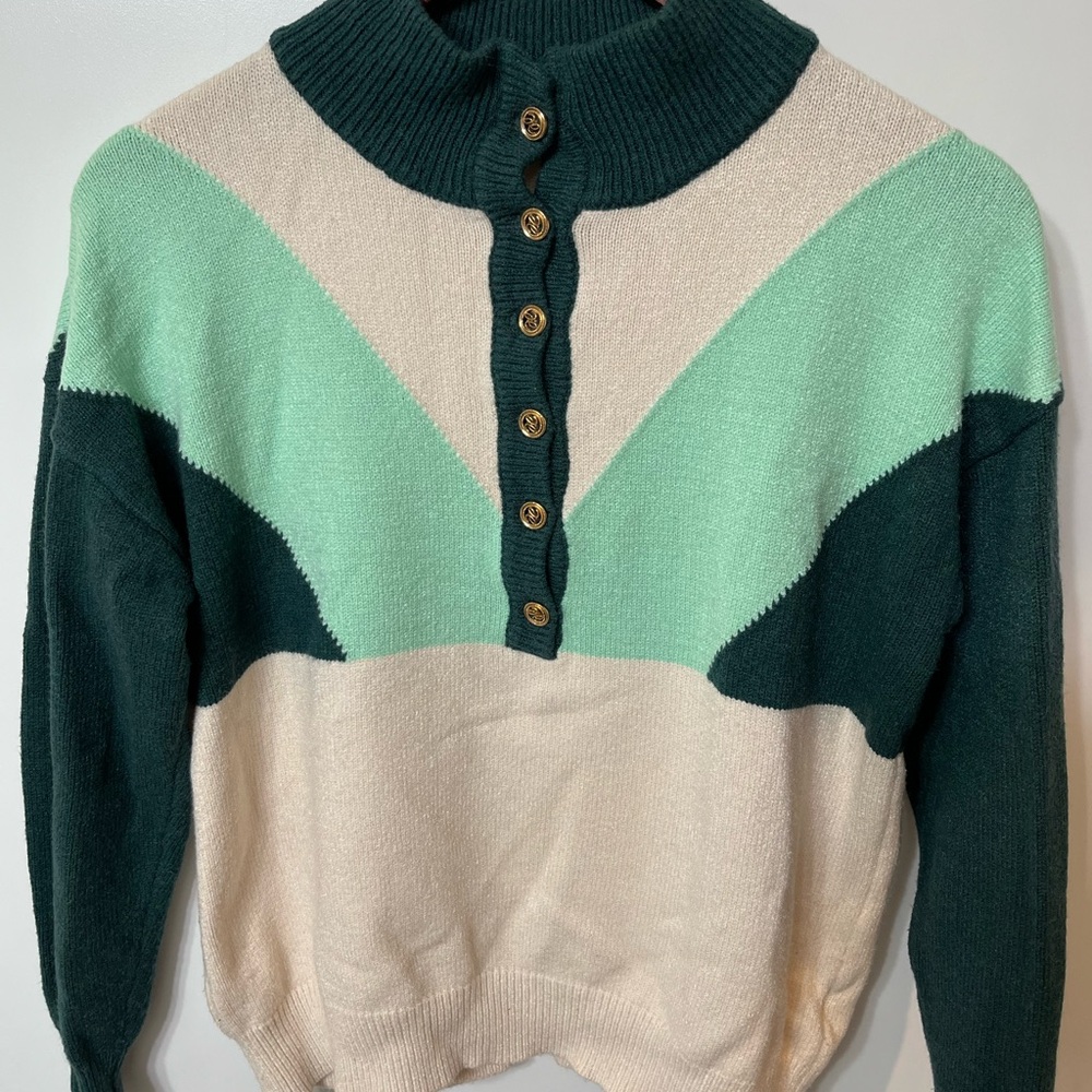 Colorblock Sweater in Green and Cream